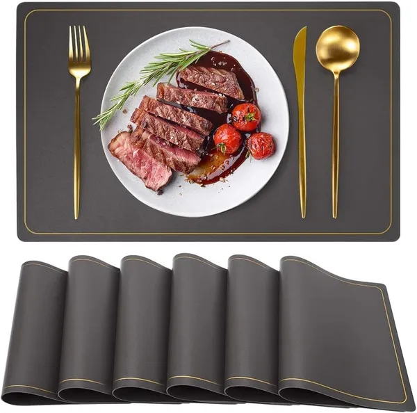 Set_of_6_Gray_Pu_Leather_Dining_Table_Mat_Waterproof_Heat_Insulation_Placements