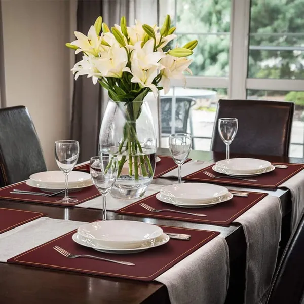 Maroon_Pu_Leather_Dining_Table_Mat_Waterproof_Heat_Insulation_Placements