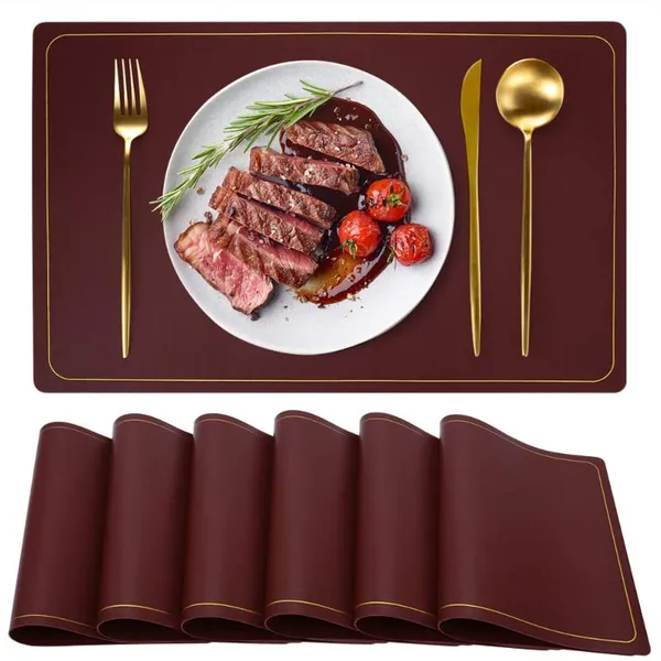 Maroon_Pu_Leather_Dining_Table_Mat_Waterproof_Heat_Insulation_Placements