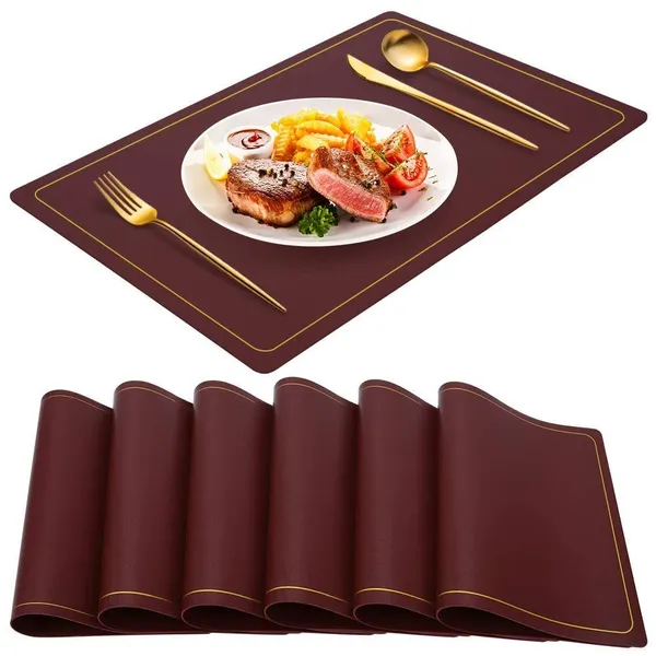 Maroon_Pu_Leather_Dining_Table_Mat_Waterproof_Heat_Insulation_Placements