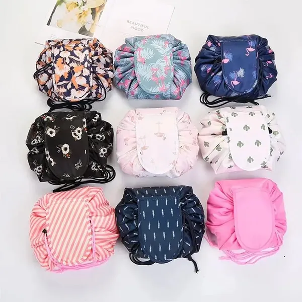 Pink_Women's_Convenient_And_Waterproof_Multifunction_Portable_Lazy_Travel_Cosmetic_Storage_Makeup_Organizer_Toiletry_Bag_With_Drawstrings