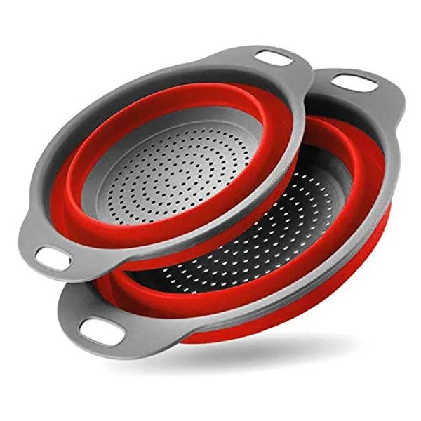 Red_2Pcs_Bpa-Free_Silicone_Collapsible_Colander_And_Strainer_Set_With_Handle,Folding_Silicone_Drain_Basket_Vegetable_Basin_Fruit_Basket