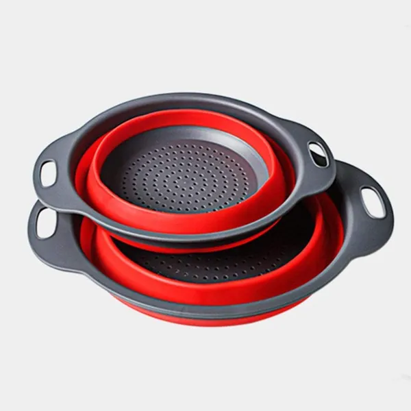 Red_2Pcs_Bpa-Free_Silicone_Collapsible_Colander_And_Strainer_Set_With_Handle,Folding_Silicone_Drain_Basket_Vegetable_Basin_Fruit_Basket