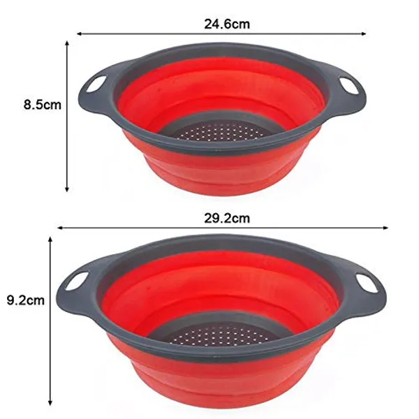 Red_2Pcs_Bpa-Free_Silicone_Collapsible_Colander_And_Strainer_Set_With_Handle,Folding_Silicone_Drain_Basket_Vegetable_Basin_Fruit_Basket