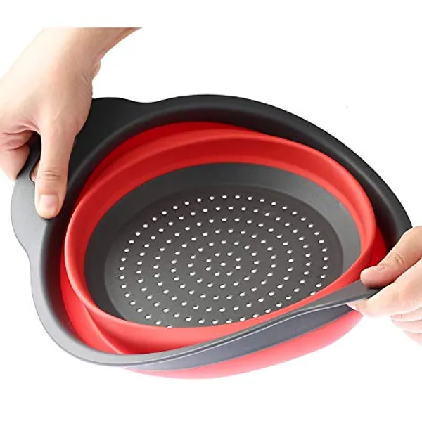 Red_2Pcs_Bpa-Free_Silicone_Collapsible_Colander_And_Strainer_Set_With_Handle,Folding_Silicone_Drain_Basket_Vegetable_Basin_Fruit_Basket
