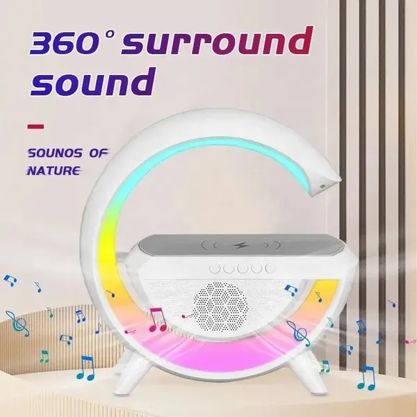 White_G-Shape_Wireless_Bt_Speaker_With_Fm_Radio_Rgb_Light_Table_Lamp_Wireless_Charger_Led_Smart_Wake_Up_Light_15W_Speaker_For_Home_Indoor_Outdoor_Decoration_Room