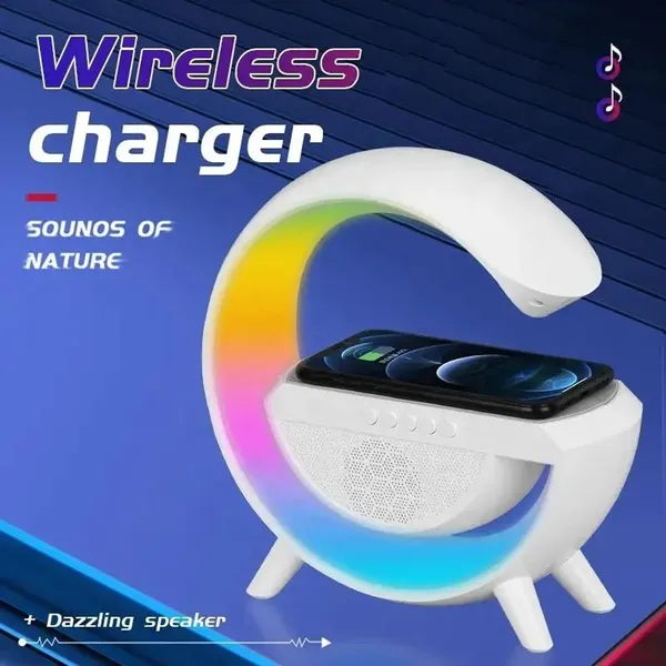 White_G-Shape_Wireless_Bt_Speaker_With_Fm_Radio_Rgb_Light_Table_Lamp_Wireless_Charger_Led_Smart_Wake_Up_Light_15W_Speaker_For_Home_Indoor_Outdoor_Decoration_Room