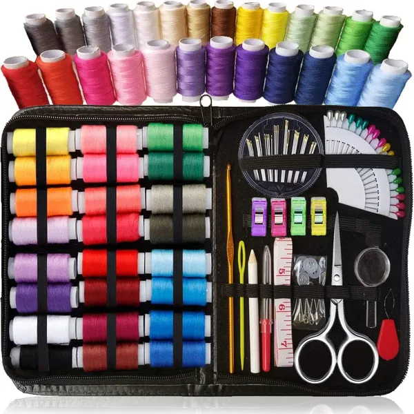 Multicolor_98/126_Sewing_Kit,_Portable_Sewing_Kit_Box_Sewing_Supplies_Accessories_With_Thread_Spools,_Scissors,_Thread_Needles,Tape_Measure_For_Diy
