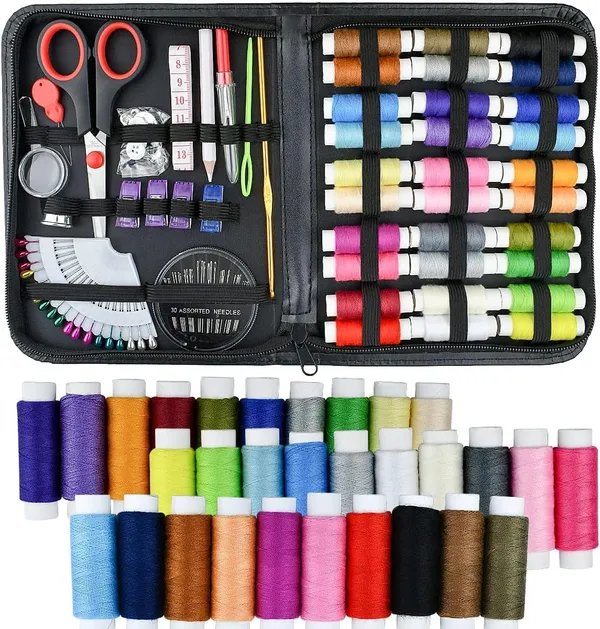 Multicolor_98/126_Sewing_Kit,_Portable_Sewing_Kit_Box_Sewing_Supplies_Accessories_With_Thread_Spools,_Scissors,_Thread_Needles,Tape_Measure_For_Diy