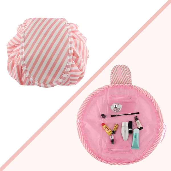 Light_Pink_Women's_Convenient_And_Waterproof_Multifunction_Portable_Lazy_Travel_Cosmetic_Storage_Makeup_Organizer_Toiletry_Bag_With_Drawstrings