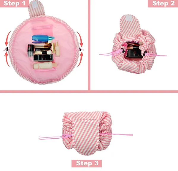 Light_Pink_Women's_Convenient_And_Waterproof_Multifunction_Portable_Lazy_Travel_Cosmetic_Storage_Makeup_Organizer_Toiletry_Bag_With_Drawstrings
