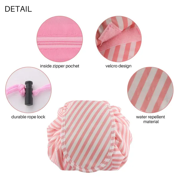 Light_Pink_Women's_Convenient_And_Waterproof_Multifunction_Portable_Lazy_Travel_Cosmetic_Storage_Makeup_Organizer_Toiletry_Bag_With_Drawstrings