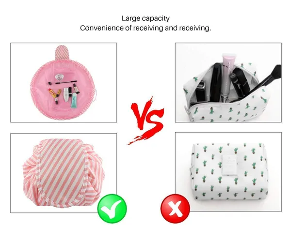 Light_Pink_Women's_Convenient_And_Waterproof_Multifunction_Portable_Lazy_Travel_Cosmetic_Storage_Makeup_Organizer_Toiletry_Bag_With_Drawstrings