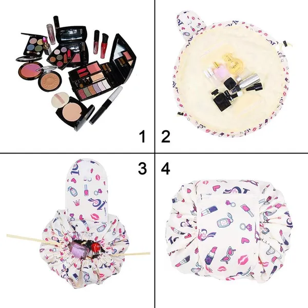 White_Polyester_Convenient_Waterproof_Multifunction_Portable_Lazy_Travel_Cosmetic_Large_Capacity_Storage_Bag_Travel_Pouch_With_Drawstrings_,_12_Cms