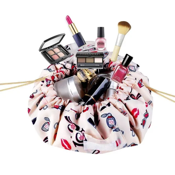 White_Polyester_Convenient_Waterproof_Multifunction_Portable_Lazy_Travel_Cosmetic_Large_Capacity_Storage_Bag_Travel_Pouch_With_Drawstrings_,_12_Cms