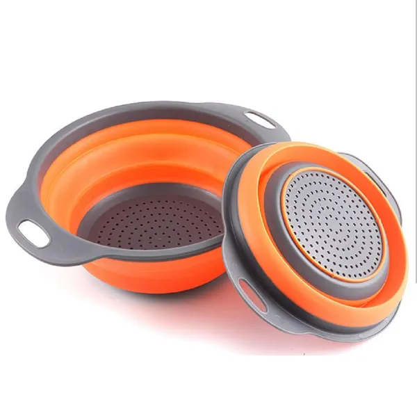 Green_2Pcs_Bpa-Free_Silicone_Collapsible_Colander_And_Strainer_Set_With_Handle,Folding_Silicone_Drain_Basket_Vegetable_Basin_Fruit_Basket