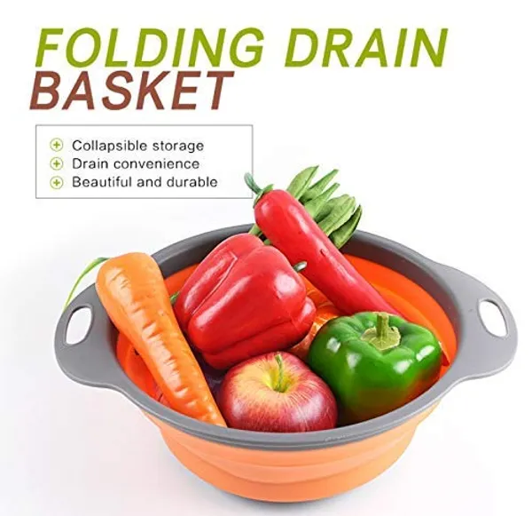 Green_2Pcs_Bpa-Free_Silicone_Collapsible_Colander_And_Strainer_Set_With_Handle,Folding_Silicone_Drain_Basket_Vegetable_Basin_Fruit_Basket