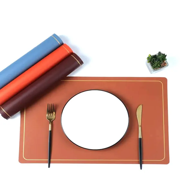 Set_of_6_Orange_Pu_Leather_Dining_Table_Mat_Waterproof_Heat_Insulation_Placements