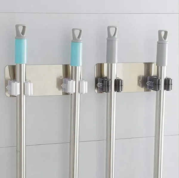 Silver_Pack_Of_2_Wall_Mounted_Mop_&_Broom_Hanger_Single_&_Double_Holder_Organiser,_For_Kitchen,_Bathroom_Garage_And_Garden
