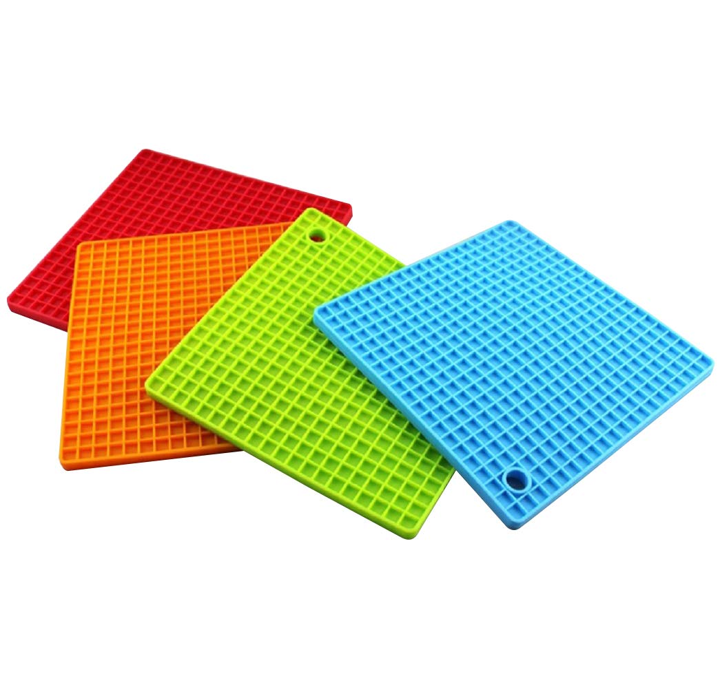Multicolor_Square_Shape_Silica_Gel_Anti_Hot_Heat_Resistant_Trivets,Car_Dashboard_Anti_Slip_Resistant_Pad_Dining_Table_Mat,Size_18Cm_Set_Of_4