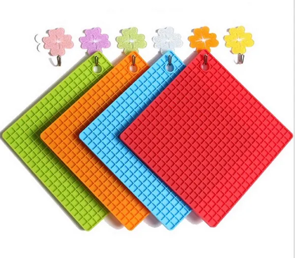 Multicolor_Square_Shape_Silica_Gel_Anti_Hot_Heat_Resistant_Trivets,Car_Dashboard_Anti_Slip_Resistant_Pad_Dining_Table_Mat,Size_18Cm_Set_Of_4