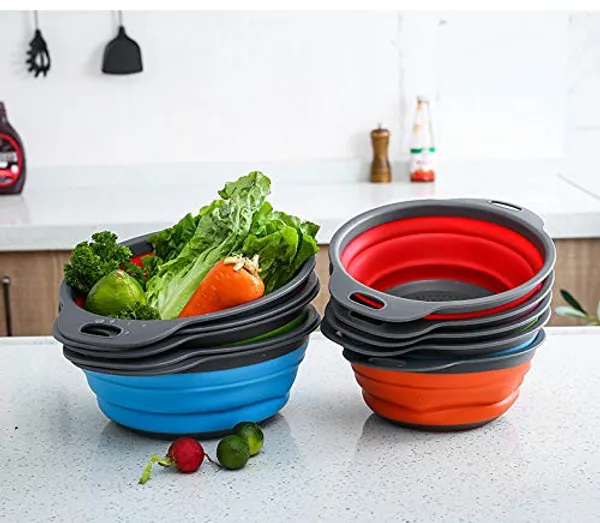 Red_2Pcs_Bpa-Free_Silicone_Collapsible_Colander_And_Strainer_Set_With_Handle,Folding_Silicone_Drain_Basket_Vegetable_Basin_Fruit_Basket