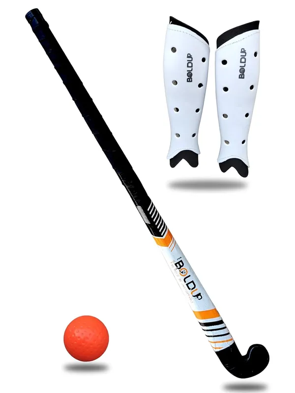 Boldupsolid_Wood_Field_Hockey_Stick_Beginner_Practice_Self_Defense_Training_Bat1_Ball_Shinguard_Solid_Wooden_Level_Solid_Stick_Multicolor
