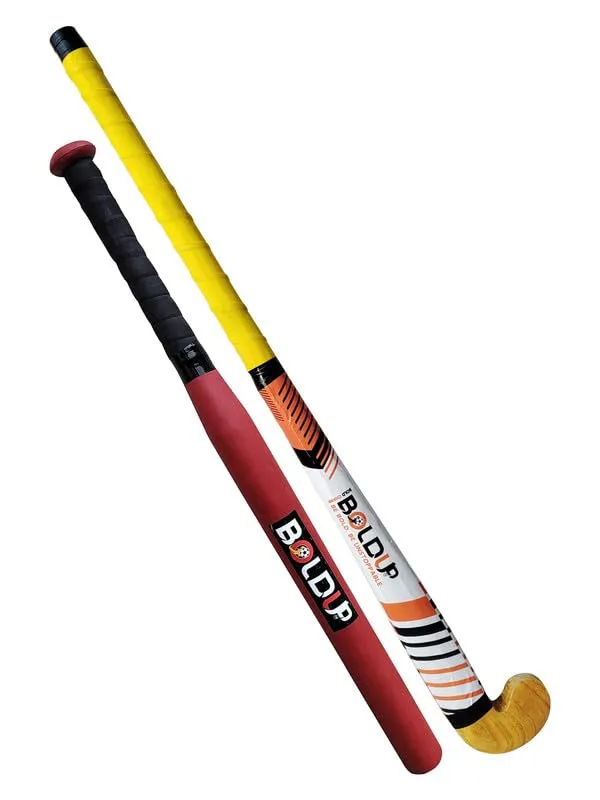 Heavy_Duty_Solid_Wooden_Hockey_Stick_36_Weighted_Practice_Self_Defense_Bat_Combo_Of_2_Bassbat_Red_Hockey
