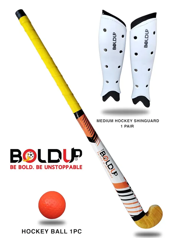Heavy_Duty_Practice_Beginner_Level_Solid_Wooden_Hockey_Stick_With_Baseball_Bat_And_Ball_And_Shin_Guard_Medium_For_Men_Women_Black_Black