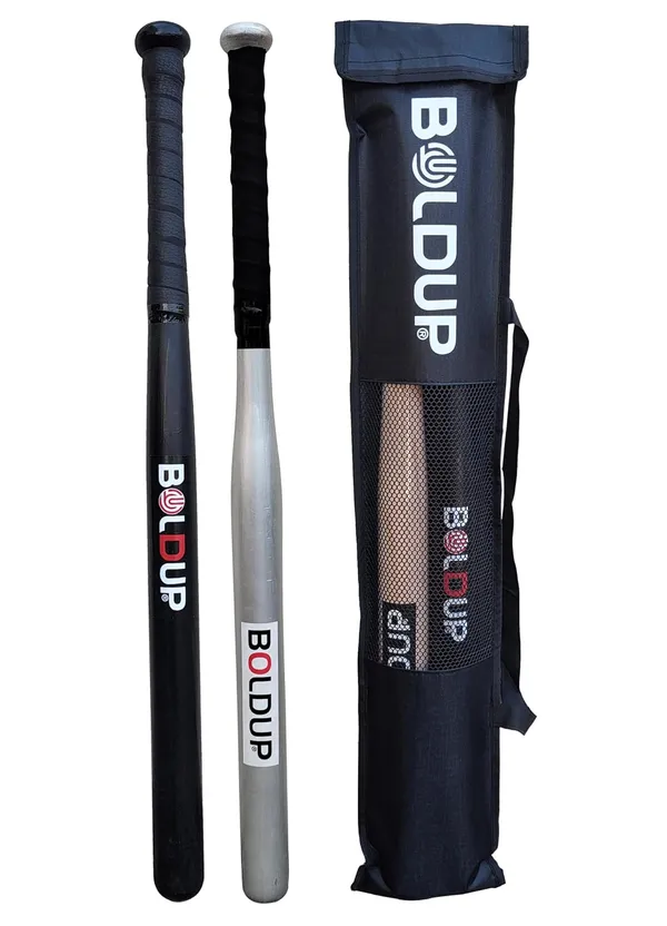 Wooden_Baseball_Bat_32_Inch_Heavy_Duty_Solid_Wood_Bat_With_Anti_Slip_Grip_Combo_Of_2_Basebat_Silver_Black_With_Cover_New