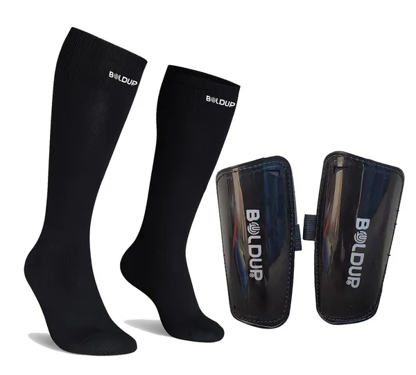 Football_Shin_Guard_With_Stocking_Socks_Combo_Lightweight_Plastic_Leg_Guards_With_Eva_Foam_Padding_For_Kids_Girl_Boys_Black_Left_Right_Velcro_Socks