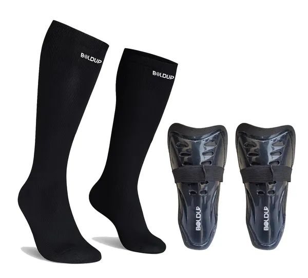 Football_Shin_Guard_With_Stocking_Socks_Combo_Lightweight_Plastic_Leg_Guards_With_Eva_Foam_Padding_For_Kids_Girl_Boys_12_Hole_Black_Socks