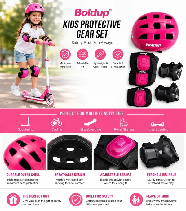 Kids_Safety_Gear_Set_Pink_Black_Helmet_With_Knee_Elbow_Wrist_Pads