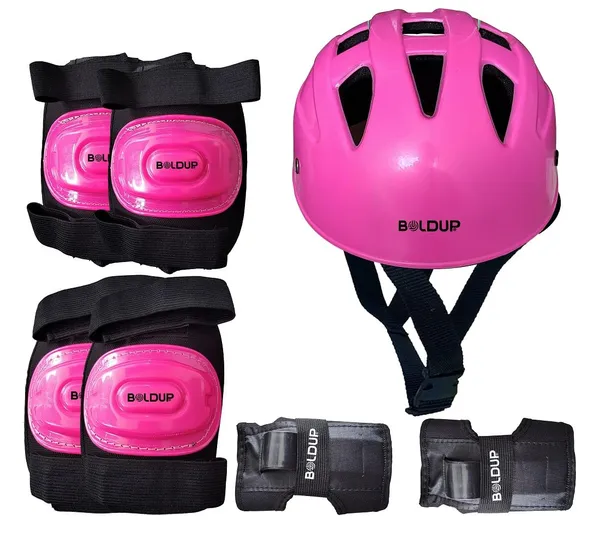 Kids_Safety_Gear_Set_Pink_Black_Helmet_With_Knee_Elbow_Wrist_Pads