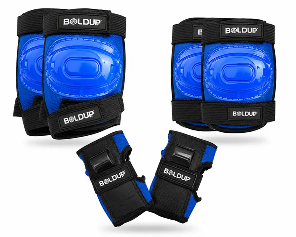 BOLDUP_Kids_Protective_Gear_Set_6-Piece_for_Skating,_Cycling_&_Scooter_|_Knee_Pads,_Elbow_Pads_&_Wrist_Guards_|_Adjustable_Safety_Guards_for_Boys_&_Girls_(Blue_Knee_Guard_)