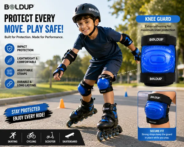 BOLDUP_Kids_Protective_Gear_Set_6-Piece_for_Skating,_Cycling_&_Scooter_|_Knee_Pads,_Elbow_Pads_&_Wrist_Guards_|_Adjustable_Safety_Guards_for_Boys_&_Girls_(Blue_Knee_Guard_)