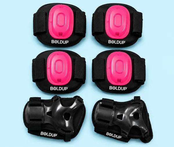 BOLDUP_Kids_Protective_Gear_Set_6-Piece_for_Skating,_Cycling_&_Scooter_|_Knee_Pads,_Elbow_Pads_&_Wrist_Guards_|_Adjustable_Safety_Guards_for_Boys_&_Girls_(Pink_Knee_Guard)