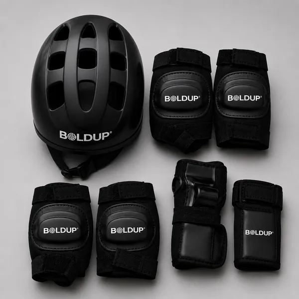 BOLDUP_Kids_Protective_Gear_Set_7-in-1_for_Skating,_Cycling_&_Scooter_|_Helmet,_Knee_Pads,_Elbow_Pads_&_Wrist_Guards_|_Adjustable_Safety_Gear_Kit_for_Boys_&_Girls_(Black_Skating_kit_)