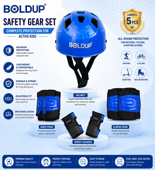 BOLDUP_Kids_Protective_Gear_Set_7-in-1_for_Skating,_Cycling_&_Scooter_|_Helmet,_Knee_Pads,_Elbow_Pads_&_Wrist_Guards_|_Adjustable_Safety_Gear_Kit_for_Boys_&_Girls_(Blue_Skating_kit_)
