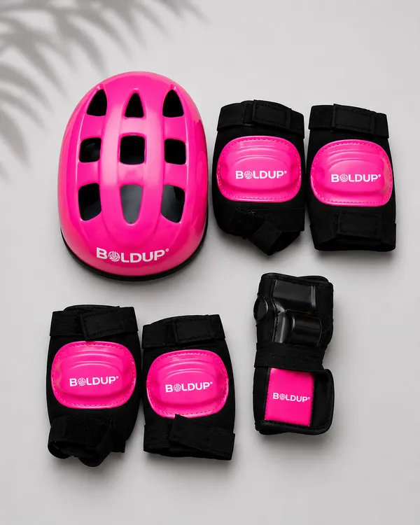 BOLDUP_Kids_Protective_Gear_Set_7-in-1_for_Skating,_Cycling_&_Scooter_|_Helmet,_Knee_Pads,_Elbow_Pads_&_Wrist_Guards_|_Adjustable_Safety_Gear_Kit_for_Boys_&_Girls_(Pink_Skating_kit)