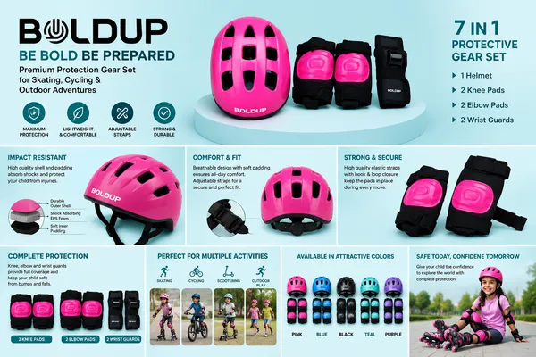 BOLDUP_Kids_Protective_Gear_Set_7-in-1_for_Skating,_Cycling_&_Scooter_|_Helmet,_Knee_Pads,_Elbow_Pads_&_Wrist_Guards_|_Adjustable_Safety_Gear_Kit_for_Boys_&_Girls_(Pink_Skating_kit)