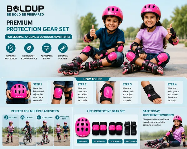 BOLDUP_Kids_Protective_Gear_Set_7-in-1_for_Skating,_Cycling_&_Scooter_|_Helmet,_Knee_Pads,_Elbow_Pads_&_Wrist_Guards_|_Adjustable_Safety_Gear_Kit_for_Boys_&_Girls_(Pink_Skating_kit)