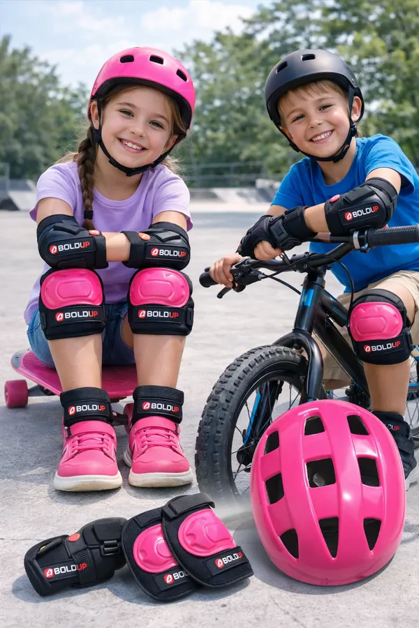 BOLDUP_Kids_Protective_Gear_Set_7-in-1_for_Skating,_Cycling_&_Scooter_|_Helmet,_Knee_Pads,_Elbow_Pads_&_Wrist_Guards_|_Adjustable_Safety_Gear_Kit_for_Boys_&_Girls_(Pink_Skating_kit)
