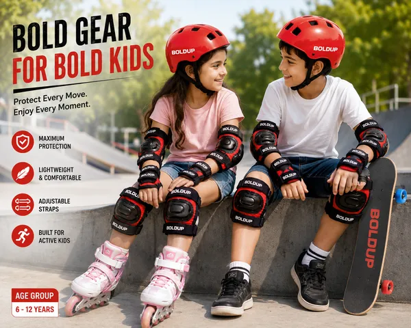 BOLDUP_Kids_Protective_Gear_Set_7-in-1_for_Skating,_Cycling_&_Scooter_|_Helmet,_Knee_Pads,_Elbow_Pads_&_Wrist_Guards_|_Adjustable_Safety_Gear_Kit_for_Boys_&_Girls_(RED_Skating_kit)