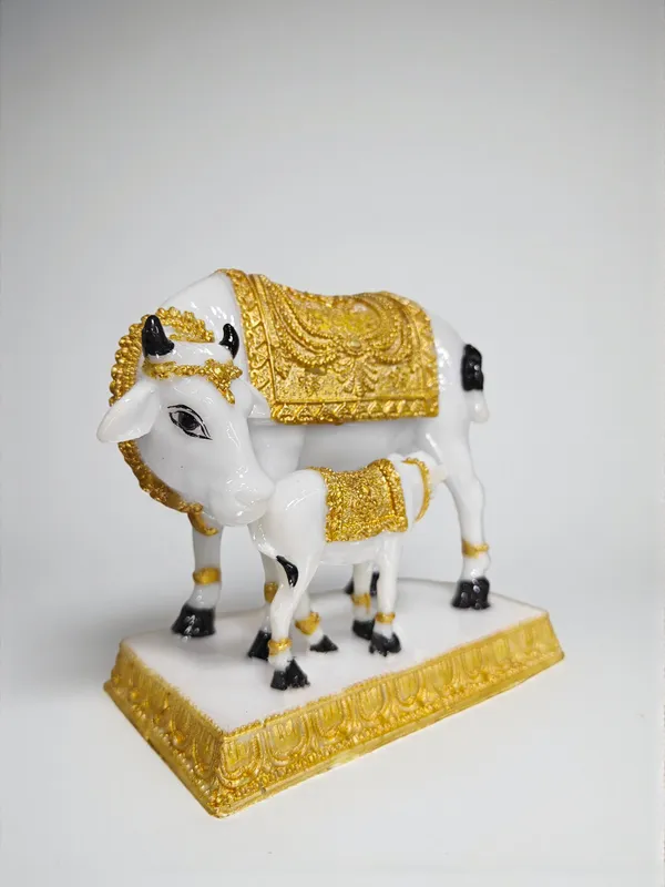 5_INCH_White_&_Golden_Fiber_Poly_Resin_Premium_Cow_&_Calf_Statue