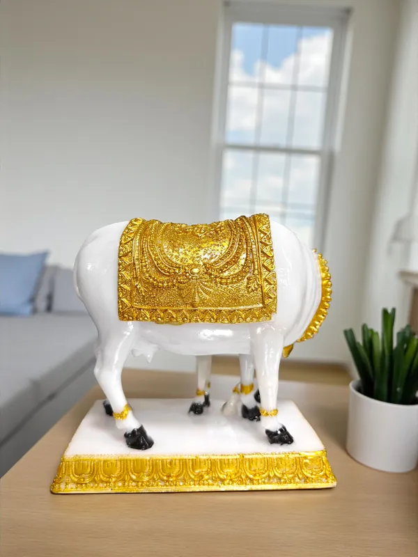 5_INCH_White_&_Golden_Fiber_Poly_Resin_Premium_Cow_&_Calf_Statue