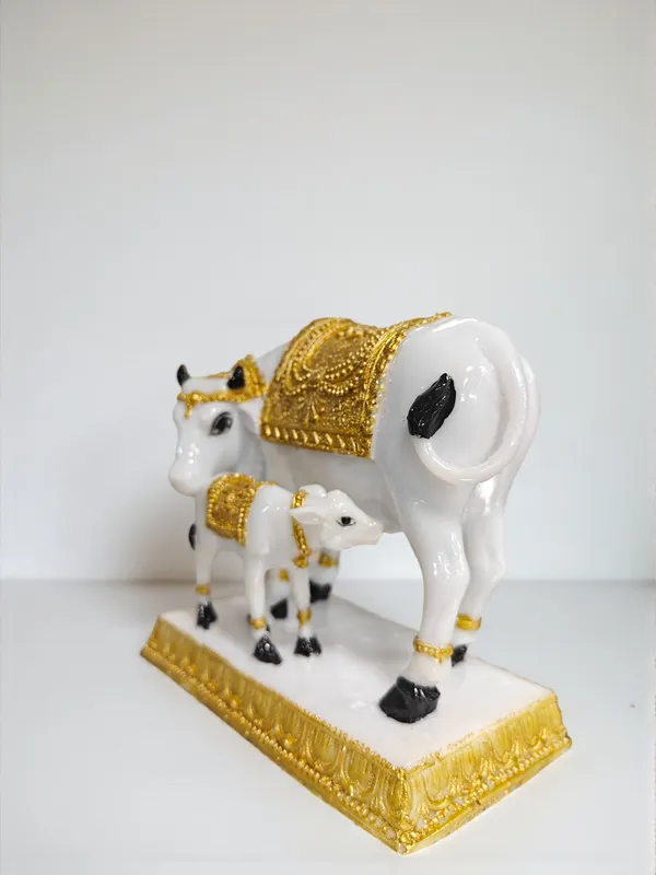 5_INCH_White_&_Golden_Fiber_Poly_Resin_Premium_Cow_&_Calf_Statue