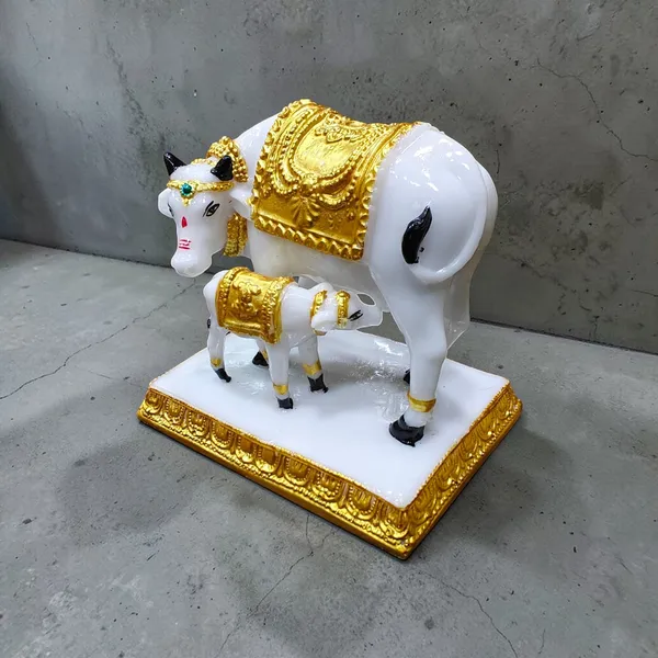 3.5_inch_White_&_Golden_Cow_and_Calf_Fiber_Poly_Resin_Statue_|_Premium_Kamdhenu_Idol_for_Home_Décor_&_Pooja__DA-9207