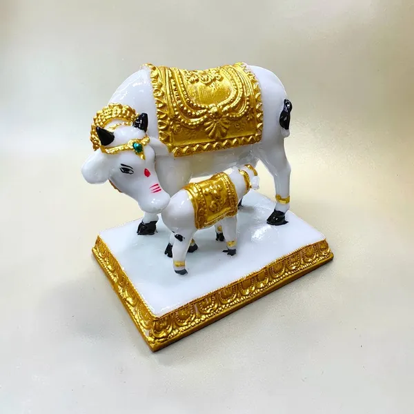 3.5_inch_White_&_Golden_Cow_and_Calf_Fiber_Poly_Resin_Statue_|_Premium_Kamdhenu_Idol_for_Home_Décor_&_Pooja__DA-9207