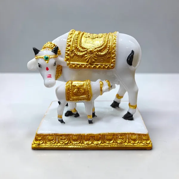 3.5_inch_White_&_Golden_Cow_and_Calf_Fiber_Poly_Resin_Statue_|_Premium_Kamdhenu_Idol_for_Home_Décor_&_Pooja__DA-9207